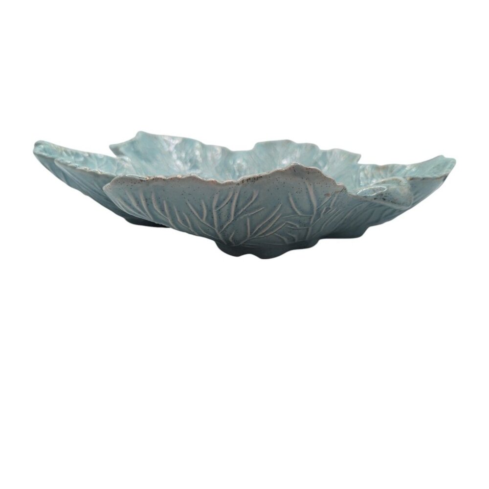 Vintage California Pottery Maple Leaf Platter in Turquoise 13" - Picture 4 of 13